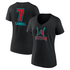 Corbin Carroll Arizona Diamondbacks Women's Name & Number Fastball V-Neck T-Shirt - Black T-shirts