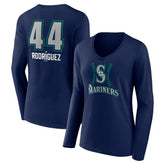 Julio Rodríguez Seattle Mariners Women's Name & Number Fastball V-Neck Long Sleeve T-Shirt - Navy T-shirts