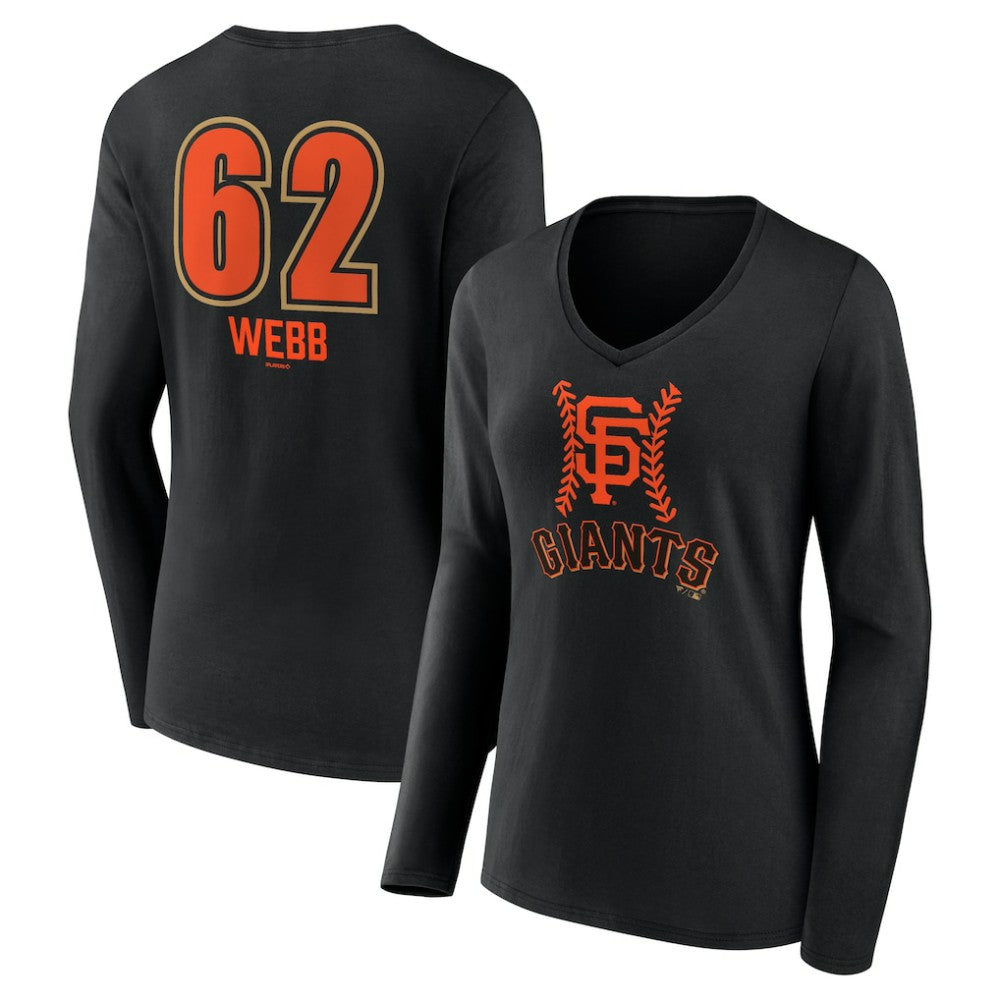 Logan Webb San Francisco Giants Women's Name & Number Fastball V-Neck Long Sleeve T-Shirt - Black T-shirts