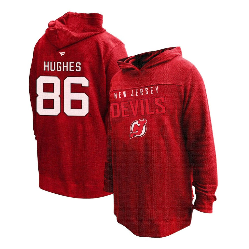 NHL Jack Hughes New Jersey Devils Profile Women's Plus Size Name & Number Thermal Pullover Hoodie - Red