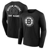 NHL,Custom Boston Bruins Personalized Name & Number Monochrome Long Sleeve T-Shirt - Black