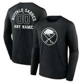 NHL,Custom Buffalo Sabres Personalized Name & Number Monochrome Long Sleeve T-Shirt - Black
