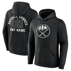 NHL,Custom Buffalo Sabres Personalized Name & Number Monochrome Pullover Hoodie - Black