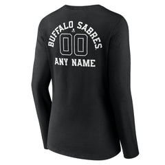 NHL,Custom Buffalo Sabres Women's Personalized Name & Number Monochrome Long Sleeve V-Neck T-Shirt - Black