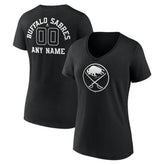 NHL,Custom Buffalo Sabres Women's Personalized Name & Number Monochrome V-Neck T-Shirt - Black