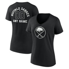 NHL,Custom Buffalo Sabres Women's Personalized Name & Number Monochrome V-Neck T-Shirt - Black