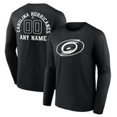 NHL,Custom Carolina Hurricanes Personalized Name & Number Monochrome Long Sleeve T-Shirt - Black