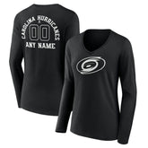 NHL,Custom Carolina Hurricanes Women's Personalized Name & Number Monochrome Long Sleeve V-Neck T-Shirt - Black