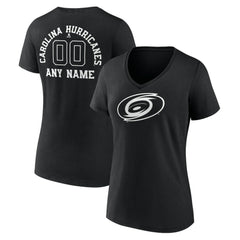 NHL,Custom Carolina Hurricanes Women's Personalized Name & Number Monochrome V-Neck T-Shirt - Black