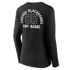 NHL,Custom Chicago Blackhawks Women's Personalized Name & Number Monochrome Long Sleeve V-Neck T-Shirt - Black