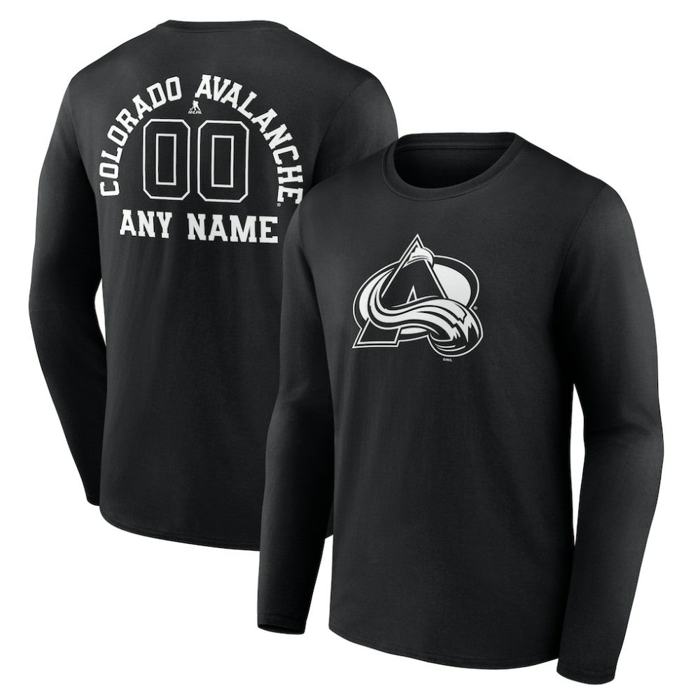 NHL,Custom Colorado Avalanche Personalized Name & Number Monochrome Long Sleeve T-Shirt - Black