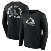 NHL,Custom Colorado Avalanche Personalized Name & Number Monochrome Long Sleeve T-Shirt - Black