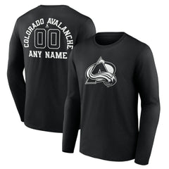 NHL,Custom Colorado Avalanche Personalized Name & Number Monochrome Long Sleeve T-Shirt - Black