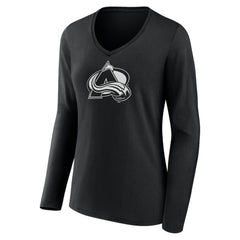 NHL,Custom Colorado Avalanche Women's Personalized Name & Number Monochrome Long Sleeve V-Neck T-Shirt - Black