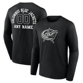 NHL,Custom Columbus Blue Jackets Personalized Name & Number Monochrome Long Sleeve T-Shirt - Black