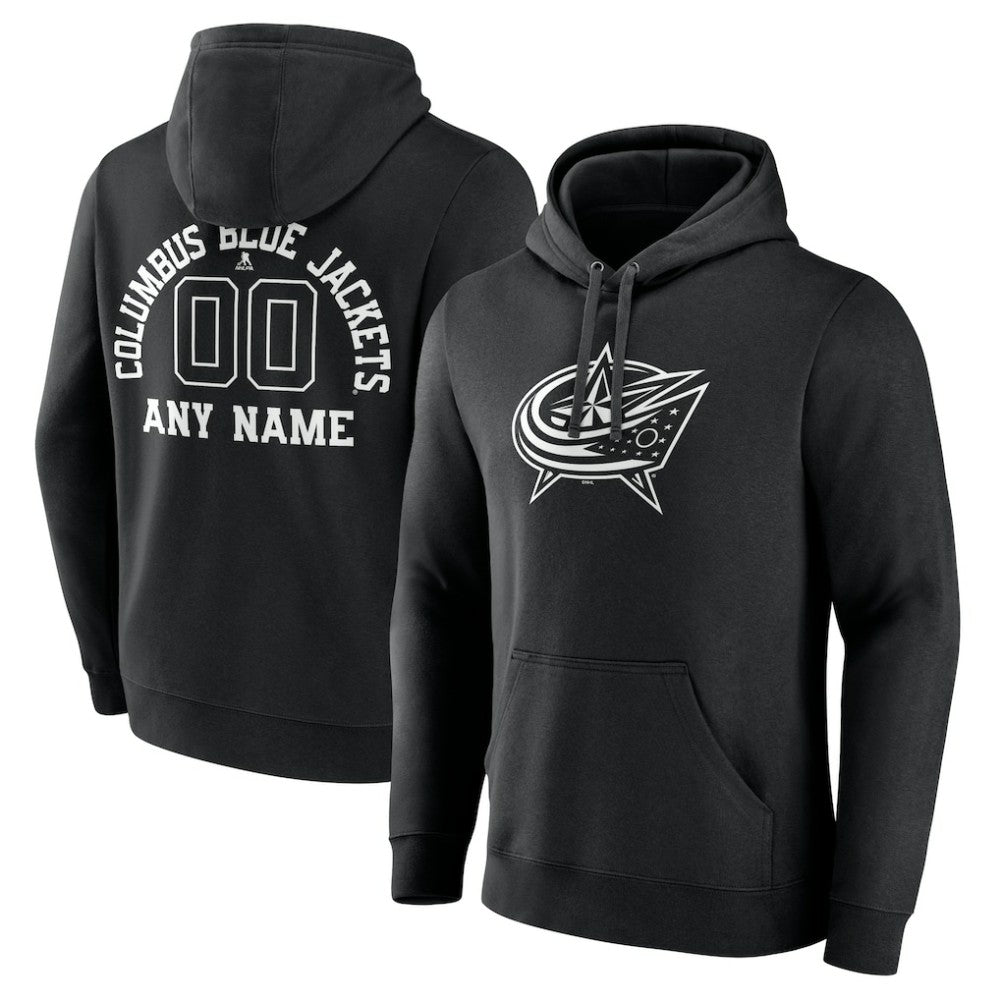 NHL,Custom Columbus Blue Jackets Personalized Name & Number Monochrome Pullover Hoodie - Black
