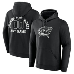 NHL,Custom Columbus Blue Jackets Personalized Name & Number Monochrome Pullover Hoodie - Black