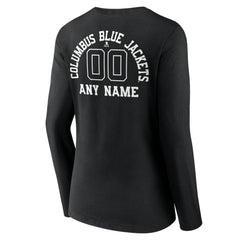 NHL,Custom Columbus Blue Jackets Women's Personalized Name & Number Monochrome Long Sleeve V-Neck T-Shirt - Black