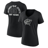 NHL,Custom Columbus Blue Jackets Women's Personalized Name & Number Monochrome V-Neck T-Shirt - Black