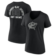 NHL,Custom Columbus Blue Jackets Women's Personalized Name & Number Monochrome V-Neck T-Shirt - Black