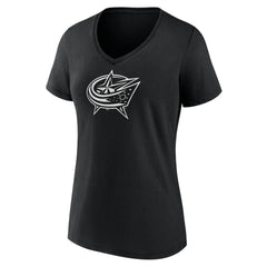 NHL,Custom Columbus Blue Jackets Women's Personalized Name & Number Monochrome V-Neck T-Shirt - Black