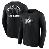 NHL,Custom Dallas Stars Personalized Name & Number Monochrome Long Sleeve T-Shirt - Black