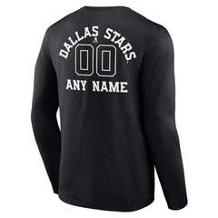 NHL,Custom Dallas Stars Personalized Name & Number Monochrome Long Sleeve T-Shirt - Black