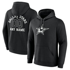 NHL,Custom Dallas Stars Personalized Name & Number Monochrome Pullover Hoodie - Black