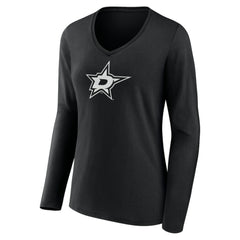 NHL,Custom Dallas Stars Women's Personalized Name & Number Monochrome Long Sleeve V-Neck T-Shirt - Black