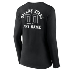 NHL,Custom Dallas Stars Women's Personalized Name & Number Monochrome Long Sleeve V-Neck T-Shirt - Black