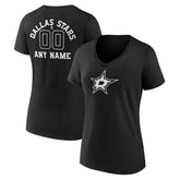NHL,Custom Dallas Stars Women's Personalized Name & Number Monochrome V-Neck T-Shirt - Black