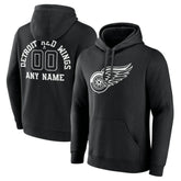 NHL,Custom Detroit Red Wings Personalized Name & Number Monochrome Pullover Hoodie - Black