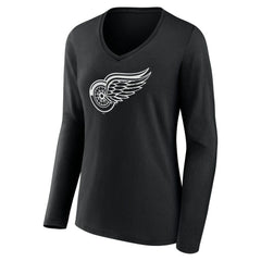 NHL,Custom Detroit Red Wings Women's Personalized Name & Number Monochrome Long Sleeve V-Neck T-Shirt - Black