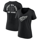 NHL,Custom Detroit Red Wings Women's Personalized Name & Number Monochrome V-Neck T-Shirt - Black