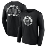 NHL,Custom Edmonton Oilers Personalized Name & Number Monochrome Long Sleeve T-Shirt - Black