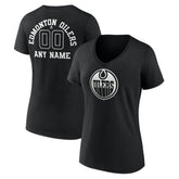 NHL,Custom Edmonton Oilers Women's Personalized Name & Number Monochrome V-Neck T-Shirt - Black