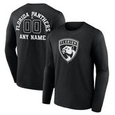 NHL,Custom Florida Panthers Personalized Name & Number Monochrome Long Sleeve T-Shirt - Black