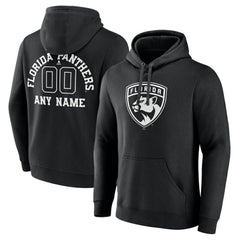 NHL,Custom Florida Panthers Personalized Name & Number Monochrome Pullover Hoodie - Black