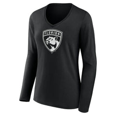 NHL,Custom Florida Panthers Women's Personalized Name & Number Monochrome Long Sleeve V-Neck T-Shirt - Black