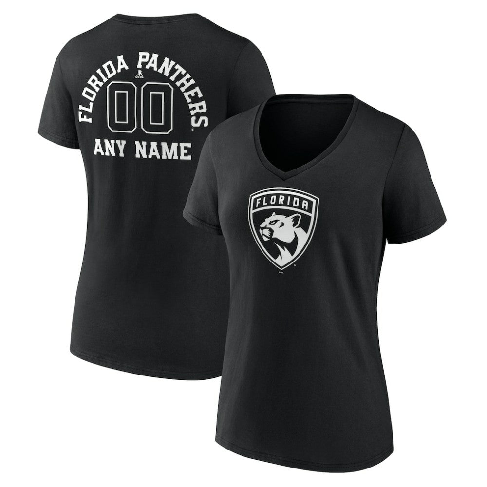 NHL,Custom Florida Panthers Women's Personalized Name & Number Monochrome V-Neck T-Shirt - Black