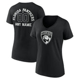 NHL,Custom Florida Panthers Women's Personalized Name & Number Monochrome V-Neck T-Shirt - Black