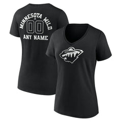 NHL,Custom Minnesota Wild Women's Personalized Name & Number Monochrome V-Neck T-Shirt - Black