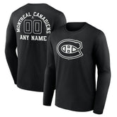 NHL,Custom Montreal Canadiens Personalized Name & Number Monochrome Long Sleeve T-Shirt - Black