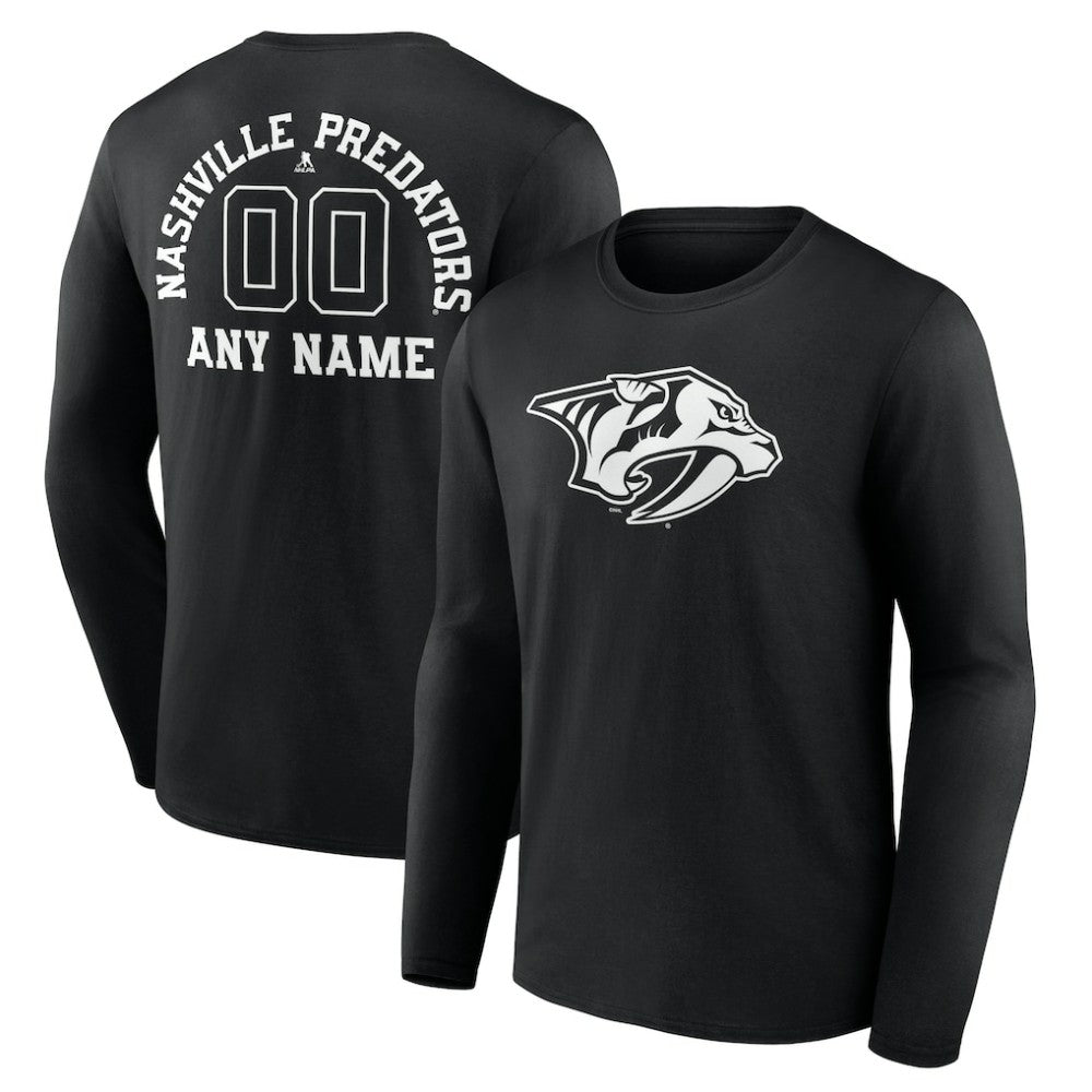 NHL,Custom Nashville Predators Personalized Name & Number Monochrome Long Sleeve T-Shirt - Black