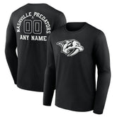 NHL,Custom Nashville Predators Personalized Name & Number Monochrome Long Sleeve T-Shirt - Black