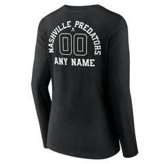 NHL,Custom Nashville Predators Women's Personalized Name & Number Monochrome Long Sleeve V-Neck T-Shirt - Black