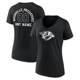 NHL,Custom Nashville Predators Women's Personalized Name & Number Monochrome V-Neck T-Shirt - Black