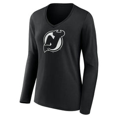 NHL,Custom New Jersey Devils Women's Personalized Name & Number Monochrome Long Sleeve V-Neck T-Shirt - Black