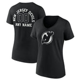 NHL,Custom New Jersey Devils Women's Personalized Name & Number Monochrome V-Neck T-Shirt - Black