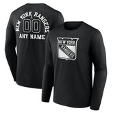 NHL,Custom New York Rangers Personalized Name & Number Monochrome Long Sleeve T-Shirt - Black